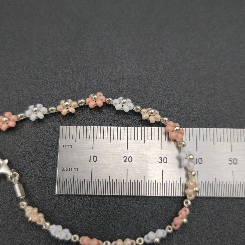 7 Inch Sterling Silver Small Bead Flowers Handmade Bracelet A6774 - Picture 6 of 7